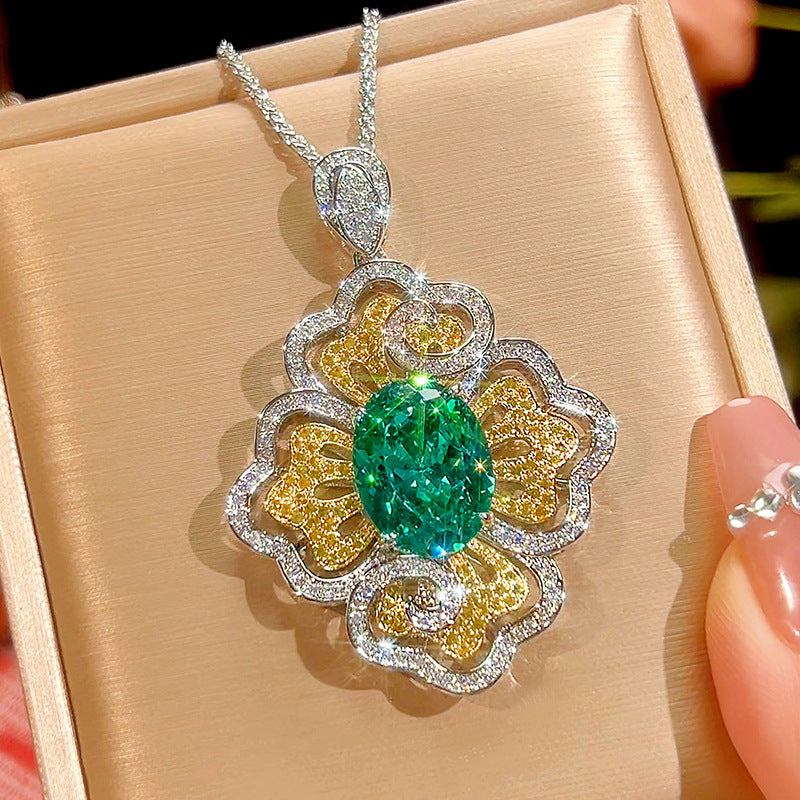 Exquisite Green Oval Stone Floral Scroll Pave Jewelry Set