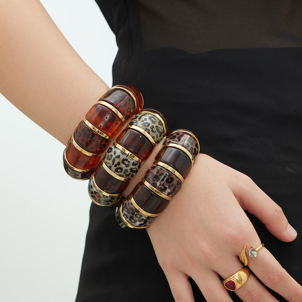 Chunky Leopard Resin Gold Inlay Bracelet