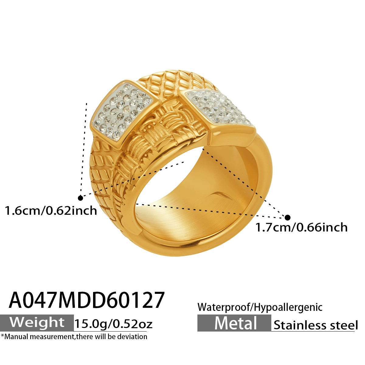 Vintage Textured Geometric Statement Rings
