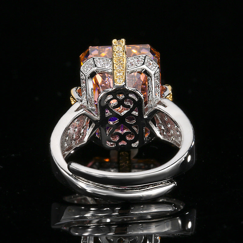 Luxurious Radiant Cut Gemstone Chevron Pavé Statement Ring