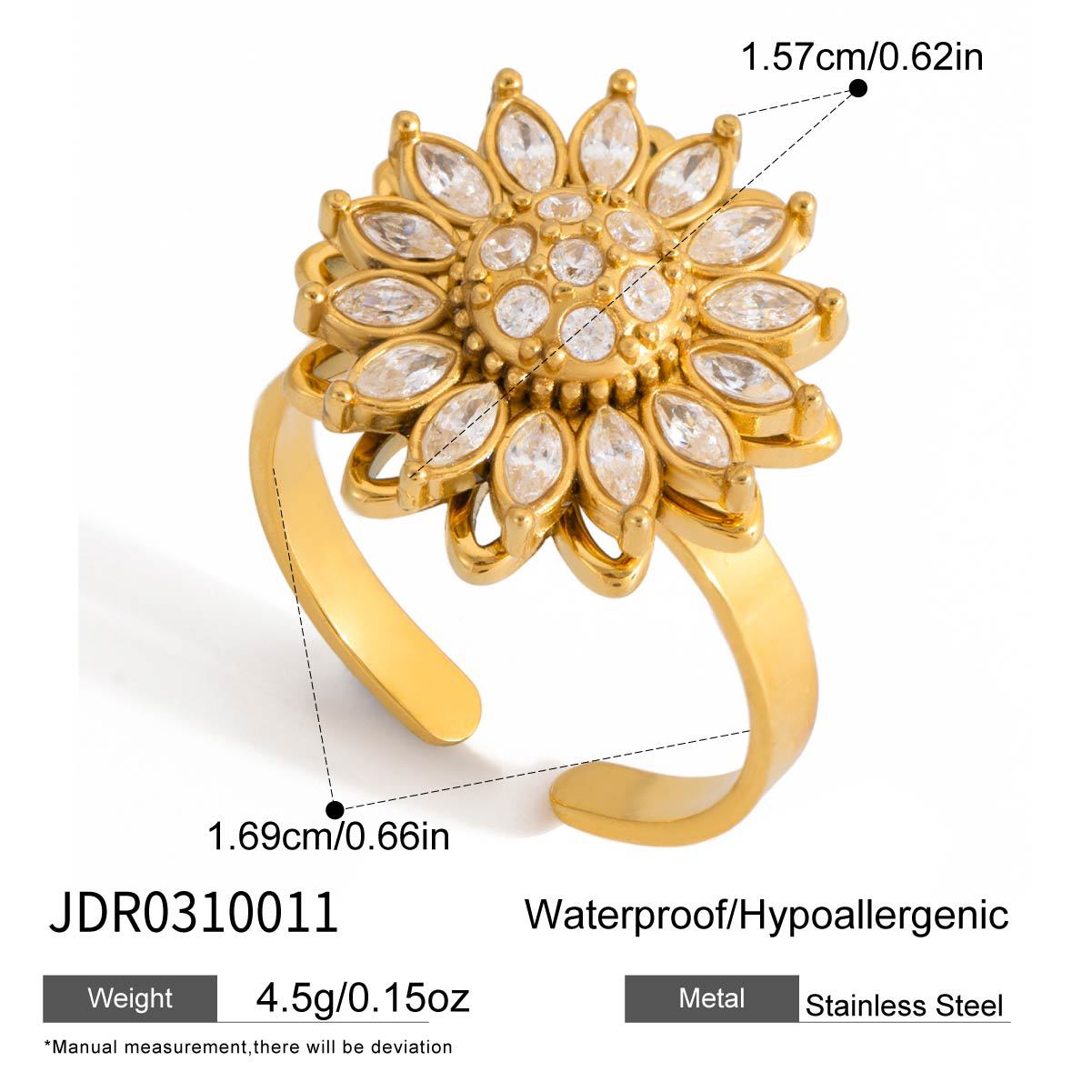 Sparkling Gold Sunflower & Cross Rings