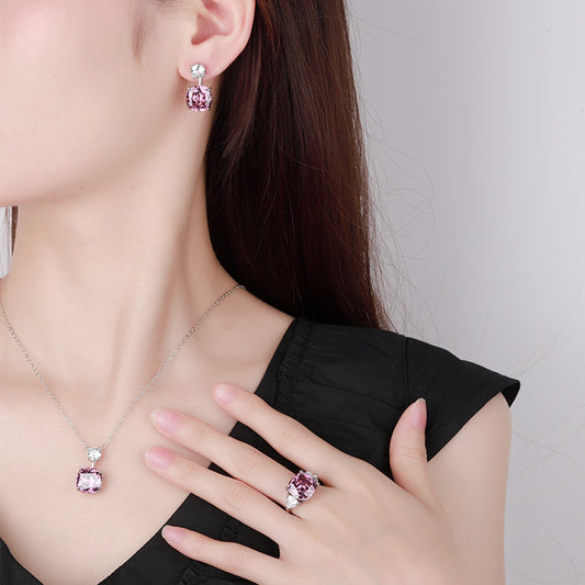 Radiant Pink Cushion Cut Jewelry Suite