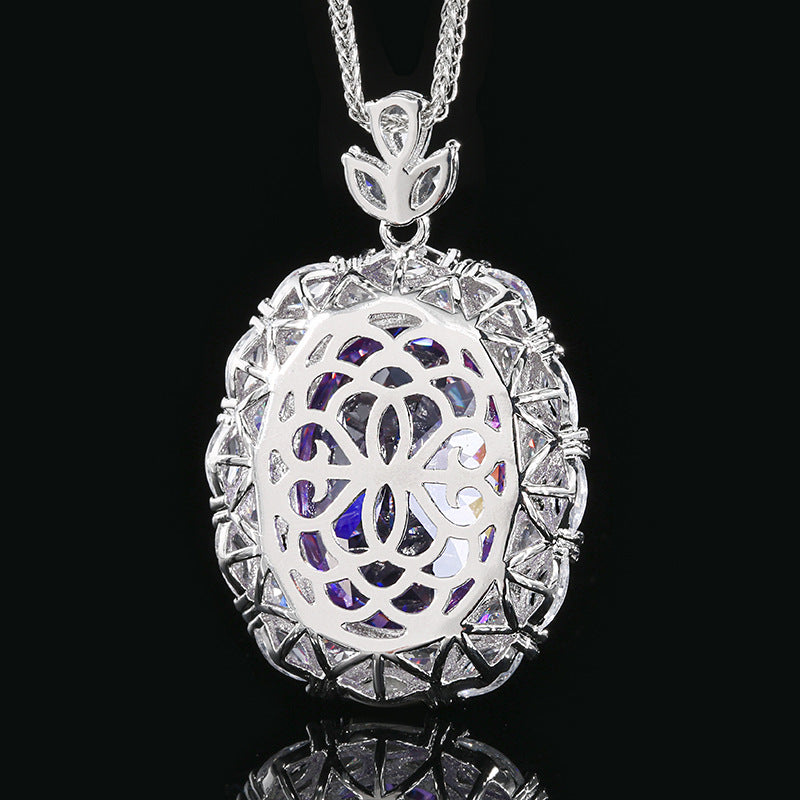 Radiant Oval Gemstone Pendant Necklace with Crystal Halo