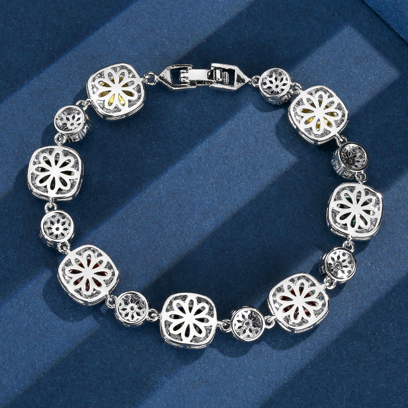 Elegant Cushion Cut Gemstone Halo Sparkle Tennis Bracelet