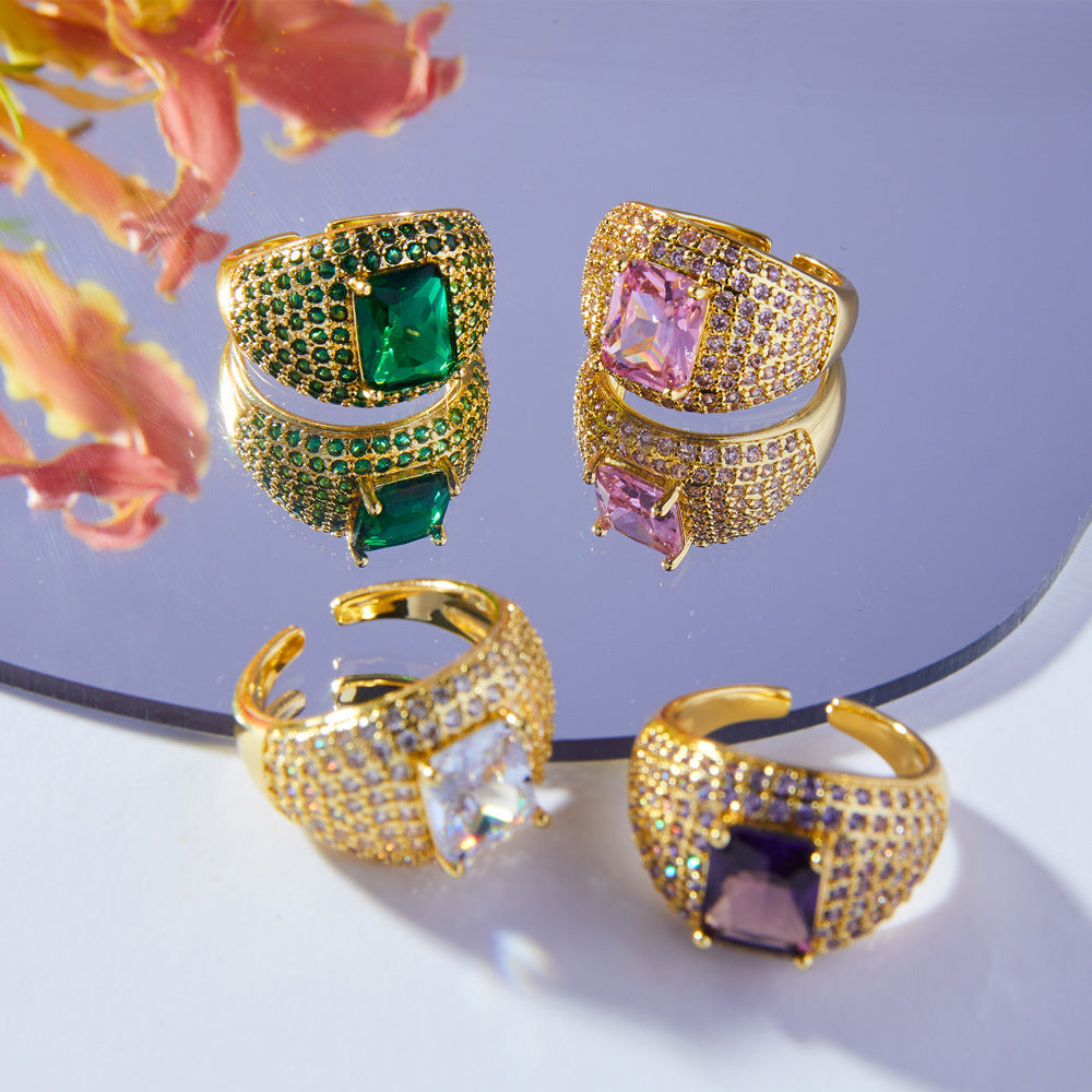 Shining Gold Pave Crystal Dome Rings