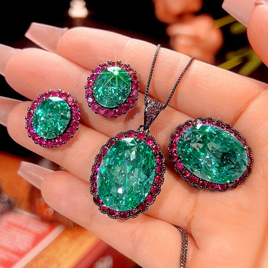Teal Paraiba & Magenta Halo Jewelry Set