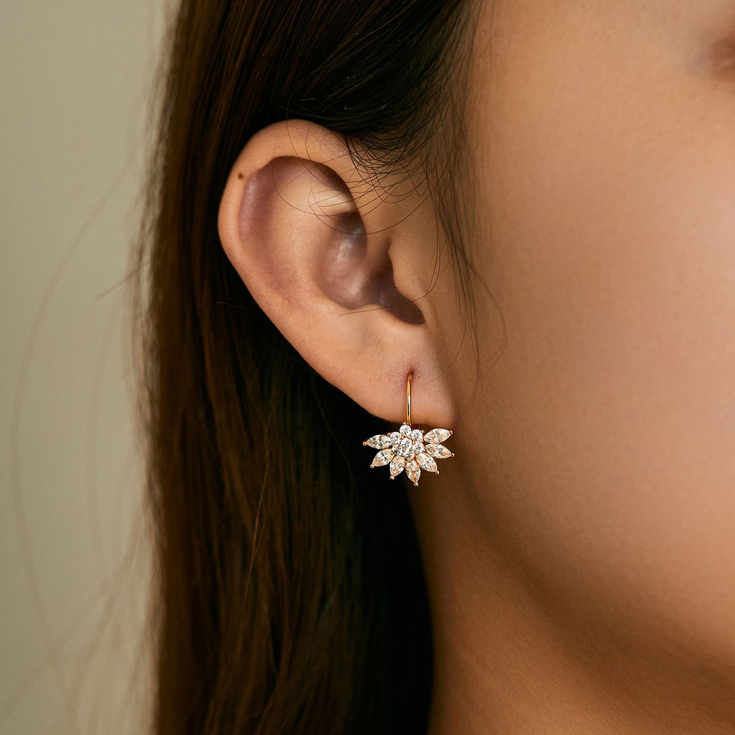 Floral Elegance Zirconia Gold Drop Ear Studs