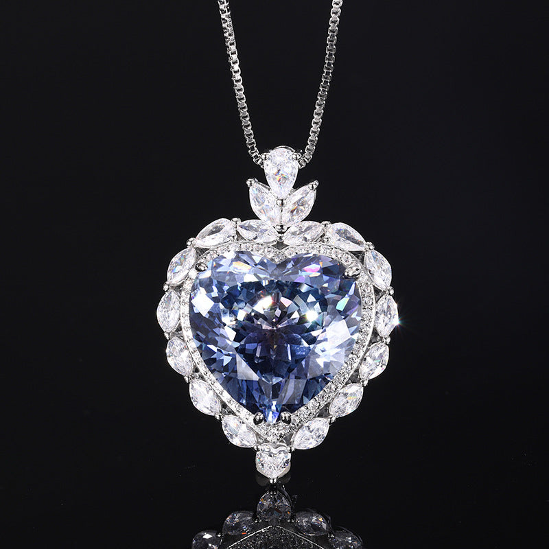 Romantic Heart-Cut Gemstone Floral Halo Pendant Necklace