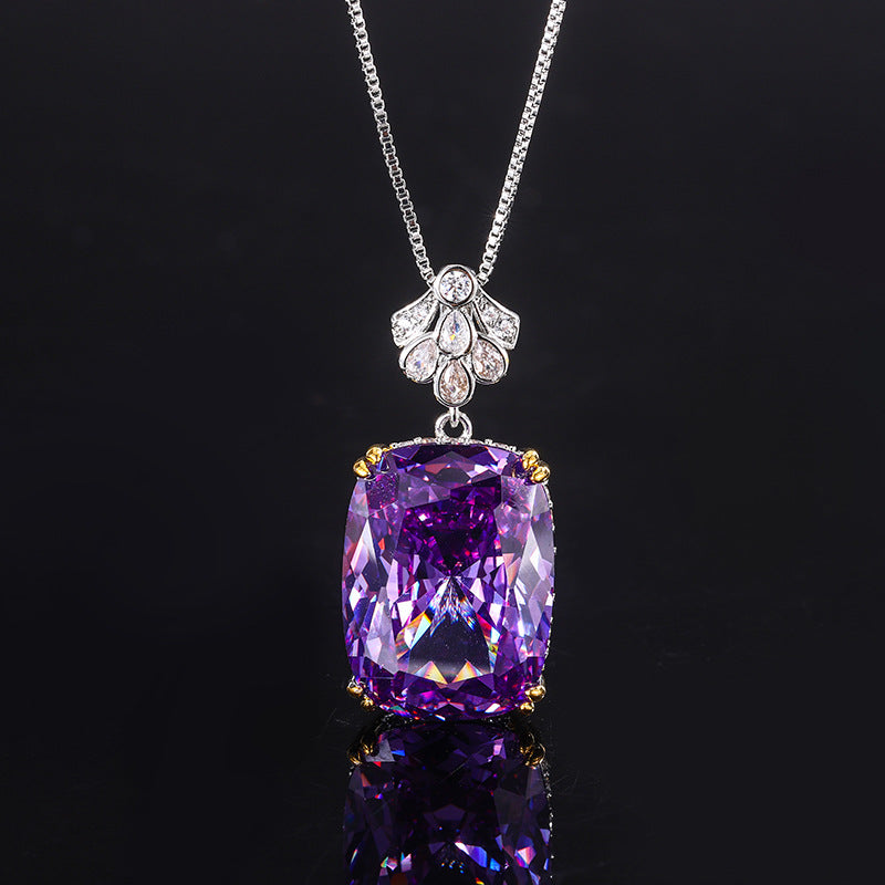 Radiant Cut Multi-Color Crystal Pendant Necklace