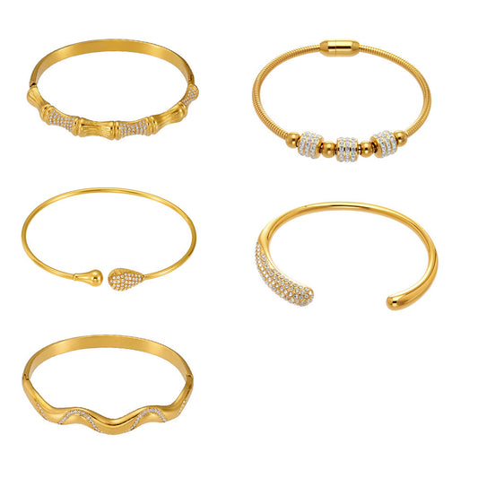 Bracelets empilables en bambou incrustés de cristaux 