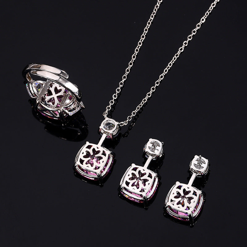 Radiant Pink Cushion Cut Jewelry Suite