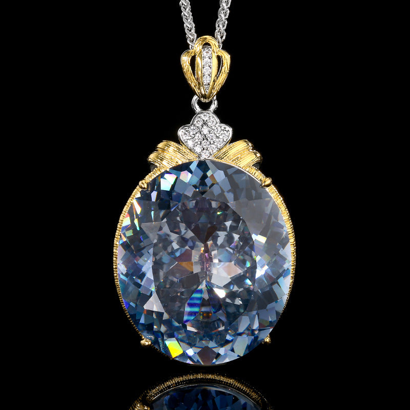 Oval Cut Gemstone Bow Knot Statement Pendant Necklace