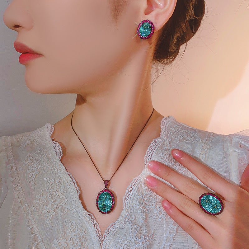 Teal Paraiba & Magenta Halo Jewelry Set