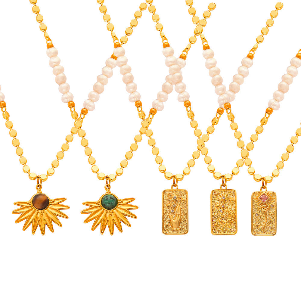 Gold Engraved Botanical Medallion Necklace