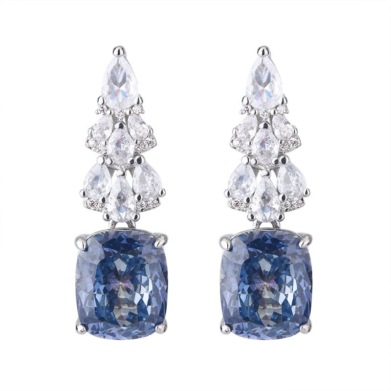 Elegant Radiant Cut Colorful Gemstone Drop Statement Earrings