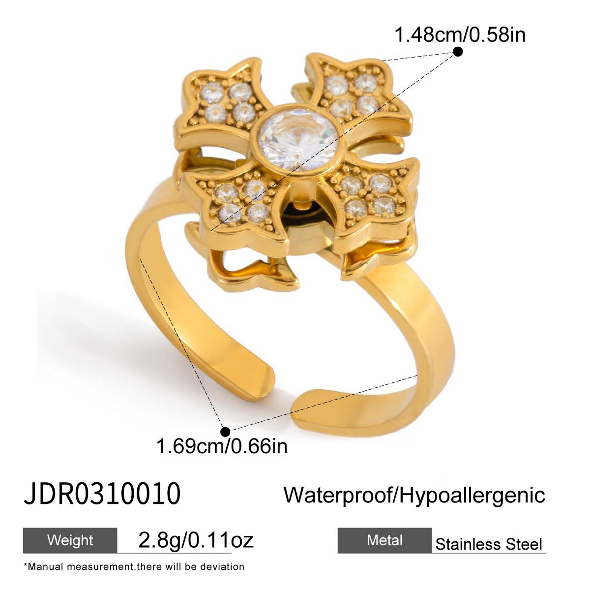 Sparkling Gold Sunflower & Cross Rings