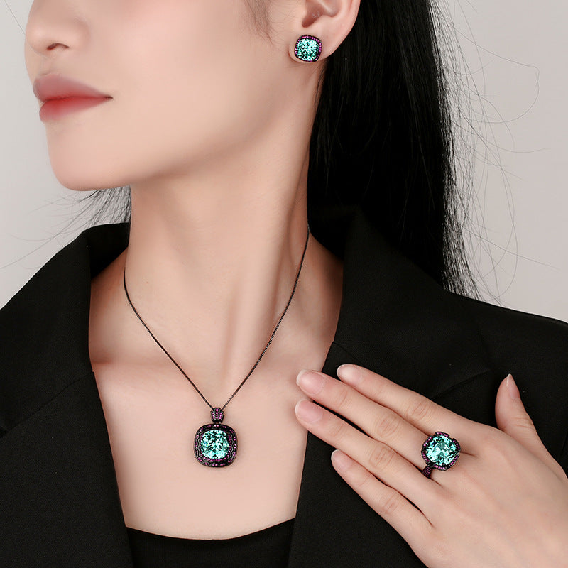 Teal Gemstone & Magenta Halo Jewelry Set