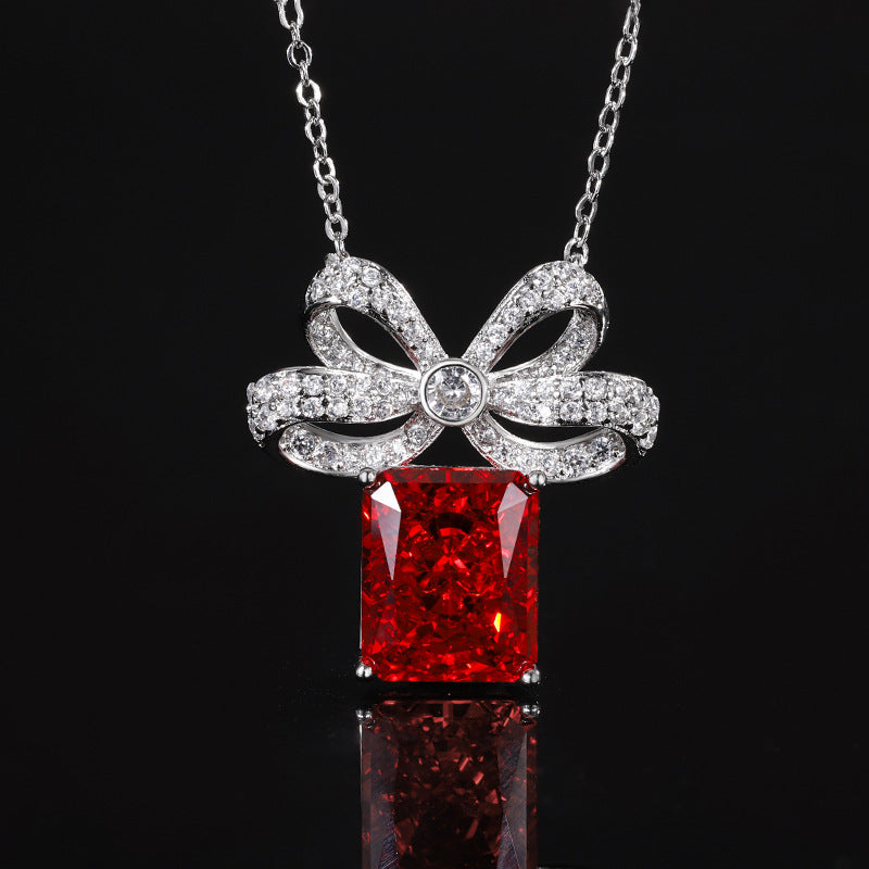 Sparkling Bow-Knot Radiant Cut Colorful Gemstone Necklace