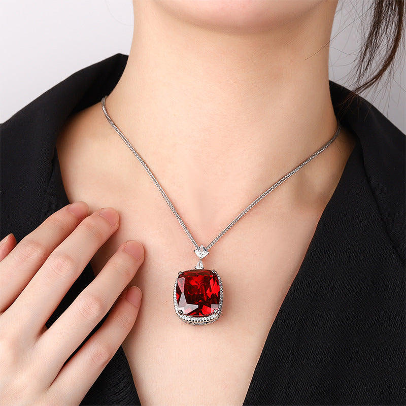 Magnificent Cushion Cut Gemstone Halo Statement Pendant Necklace