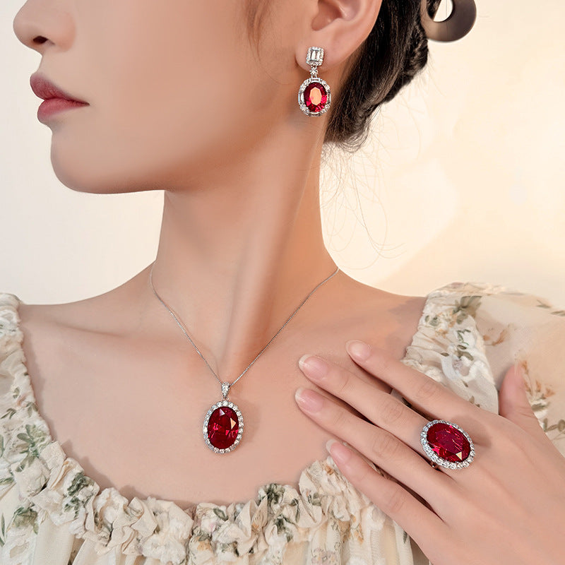 Royal Ruby Oval Halo Jewelry Set