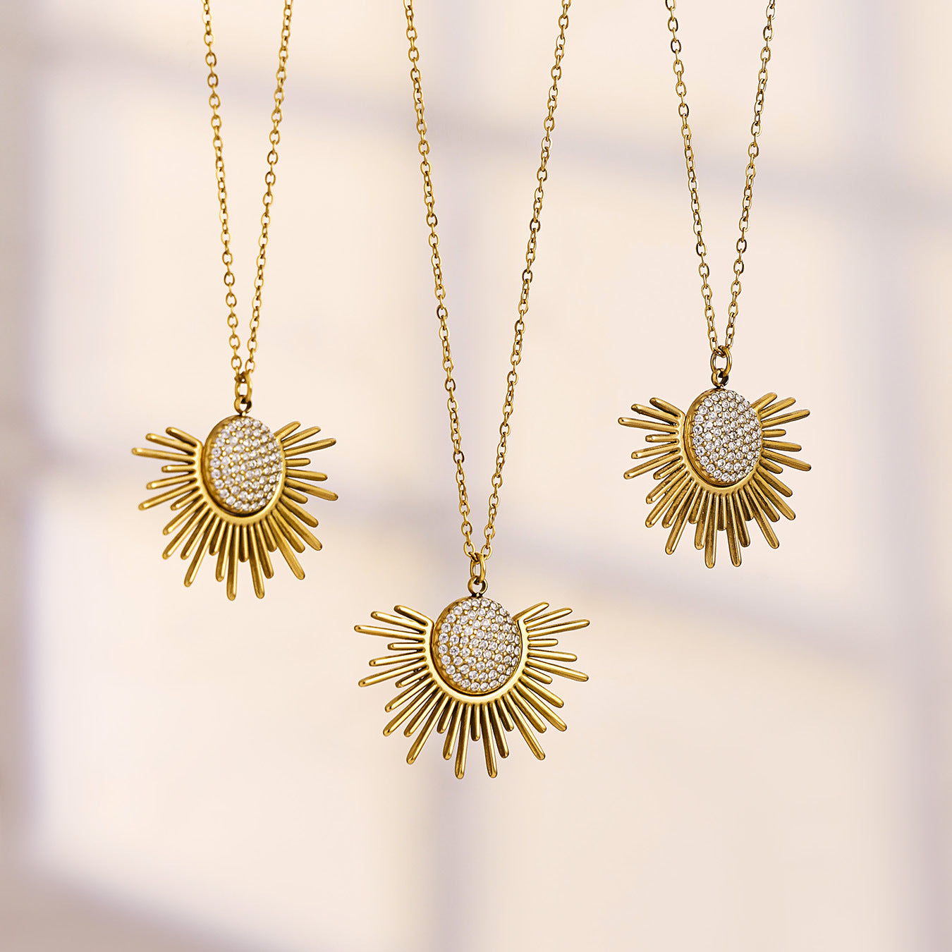 Radiant Celestial Pave Sunburst Gold Necklace