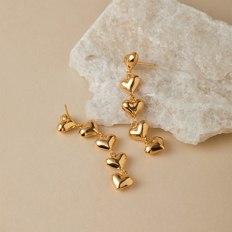 Romantic Gold Heart Drop Earrings