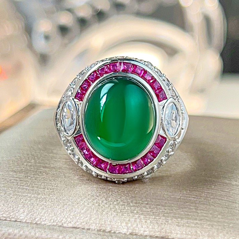 Luminous Star-Effect Cabochon Gemstone Halo Statement Ring