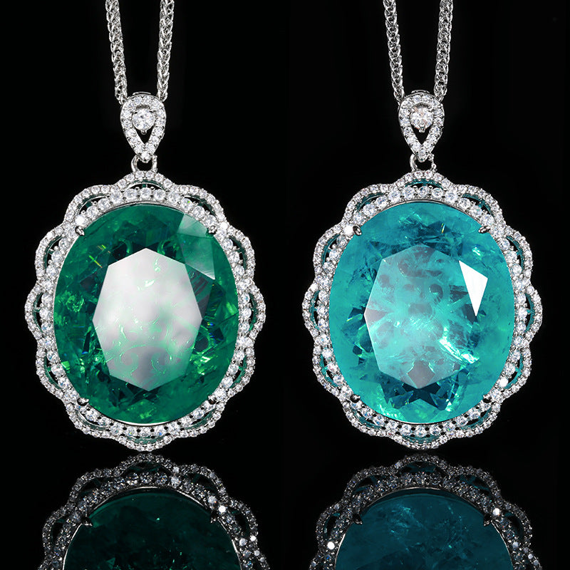 Oval Cut Paraiba Blue Emerald Statement Pendant Necklace