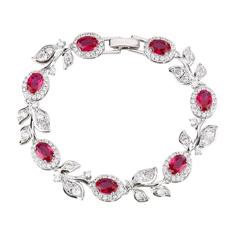 Leaf Accent Gemstone Link Women Bracelets