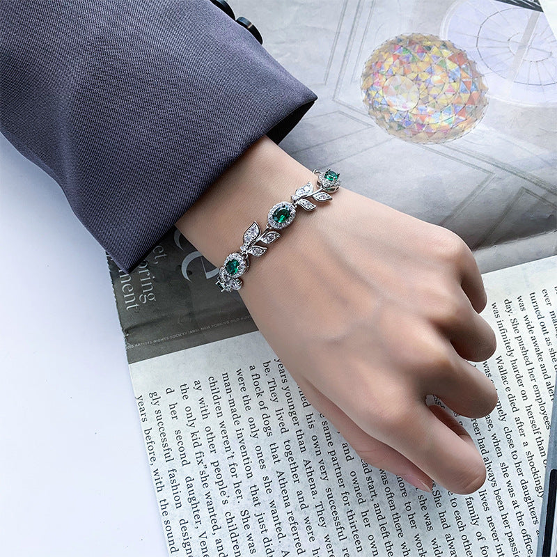 Leaf Accent Gemstone Link Women Bracelets