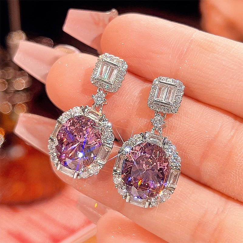 Exquisite Lavender Oval Halo Jewelry Set