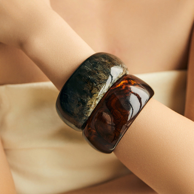 Amber-Swirl Resin Chunky Cuff Bangle