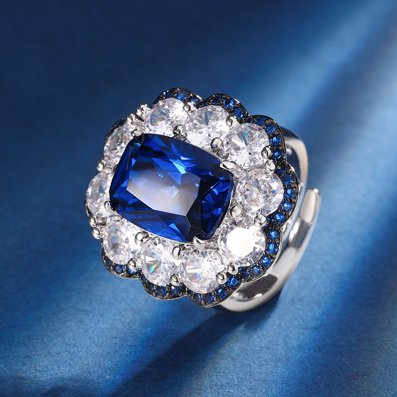 Luxury Blue Crystal Halo Jewelry Set