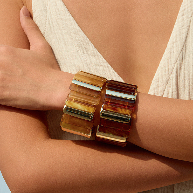 Chunky Resin & Gold Statement Stretch Bracelet