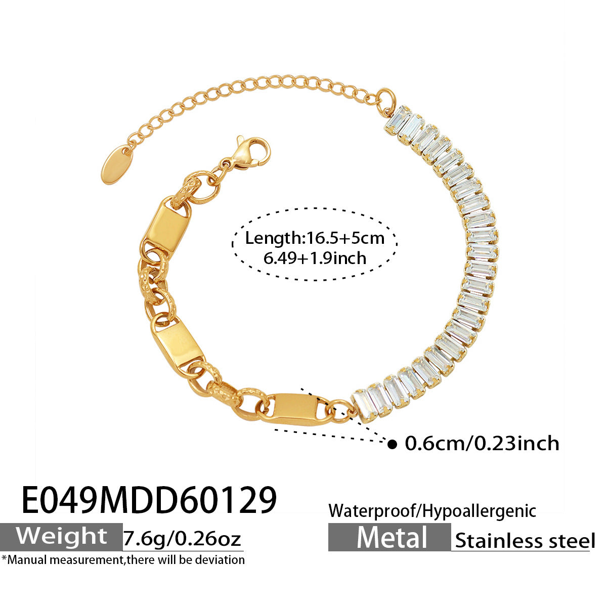 Baguette Tennis Paperclip Link Bracelet