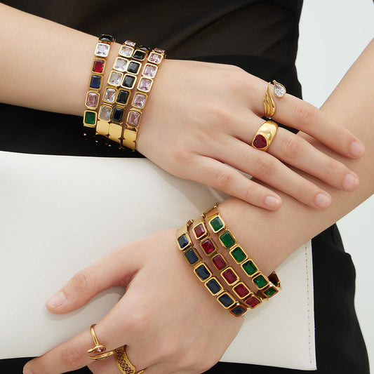 Emerald-Cut Crystal Hinged Bangle