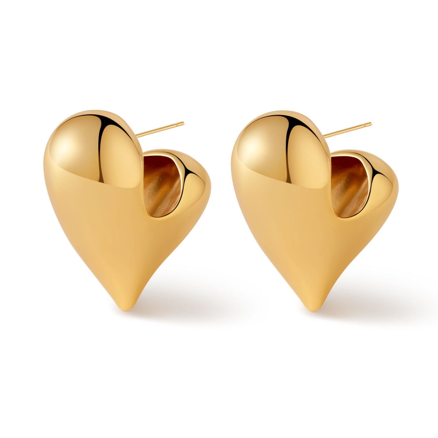 Chunky Sculptural Gold Heart Statement Earrings