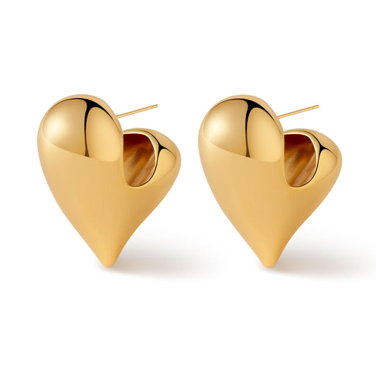 Chunky Sculptural Gold Heart Statement Earrings