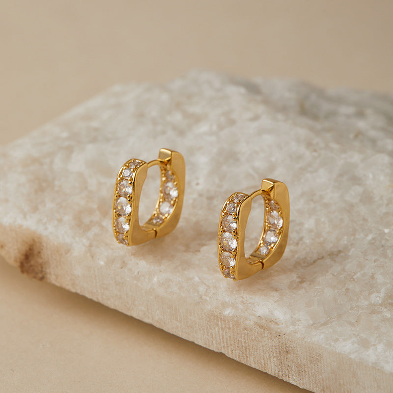 18K Gold Geometric Zircon Huggies