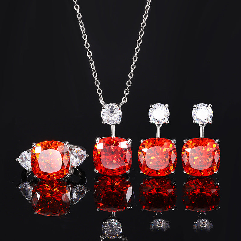 Elegant Fiery Orange Cushion-Cut Jewelry Set