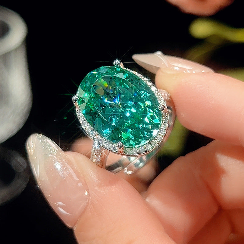 Radiant Emerald Green Oval-Cut Crystal Halo Jewelry Set