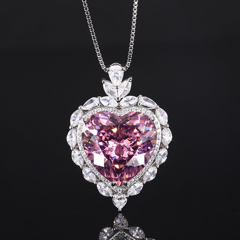 Romantic Heart-Cut Gemstone Floral Halo Pendant Necklace