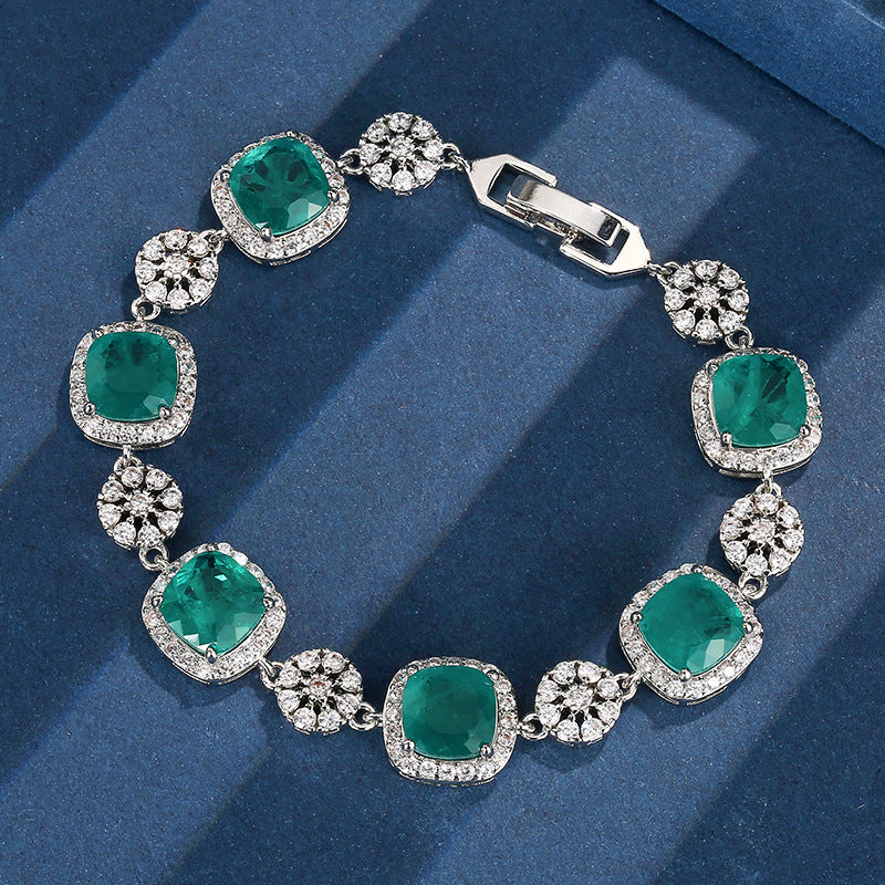 Elegant Cushion Cut Gemstone Halo Sparkle Tennis Bracelet
