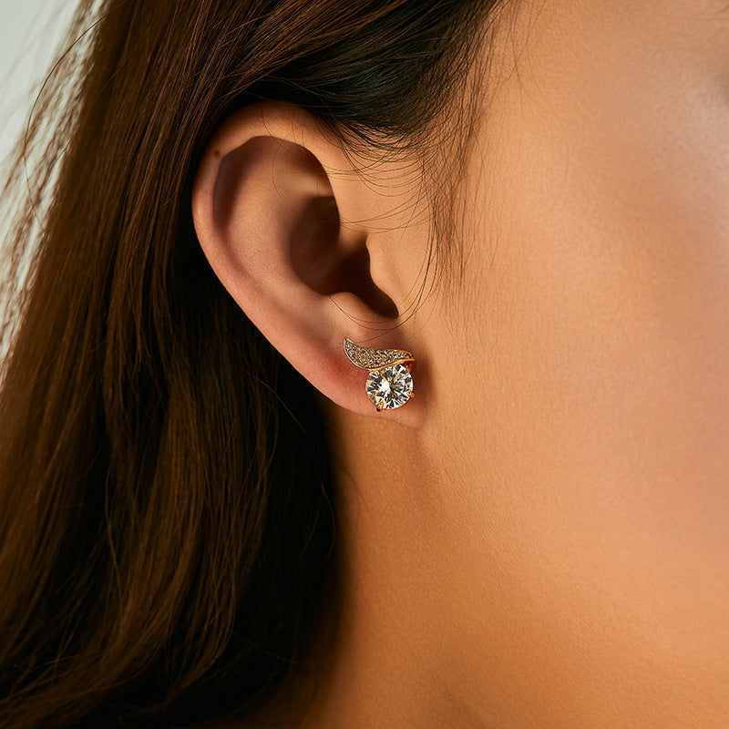 Floral Elegance Zirconia Gold Drop Ear Studs