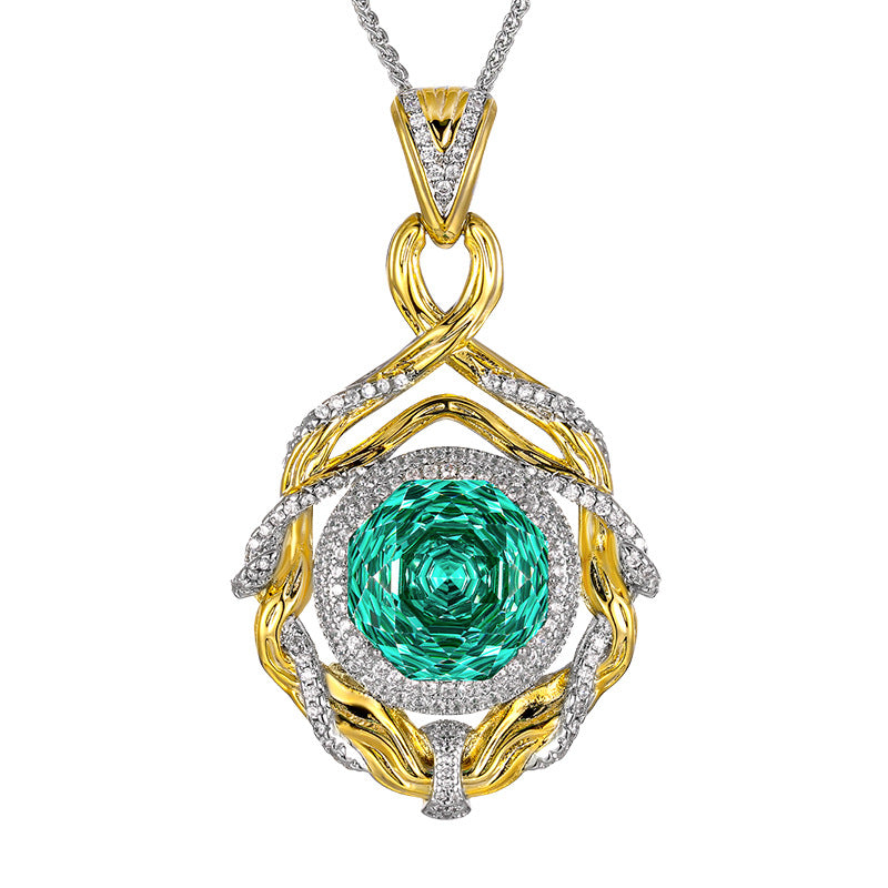 Rose Cut Gemstone Twisted Halo Statement Pendant Necklace