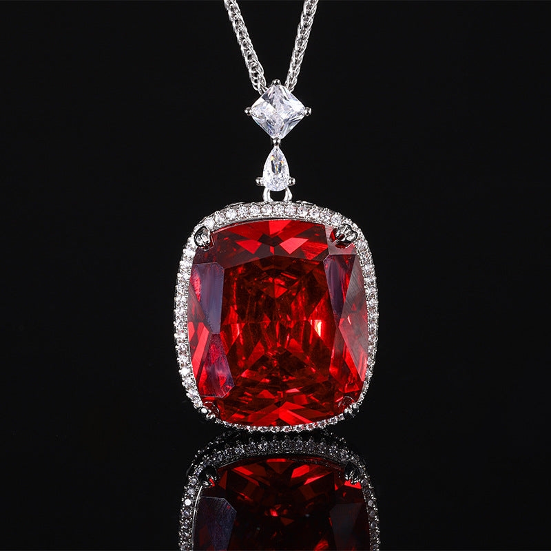 Magnificent Cushion Cut Gemstone Halo Statement Pendant Necklace