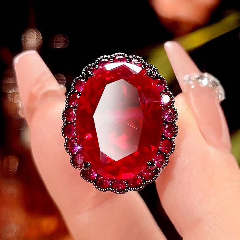 Vintage Crimson Ruby Halo Jewelry Set