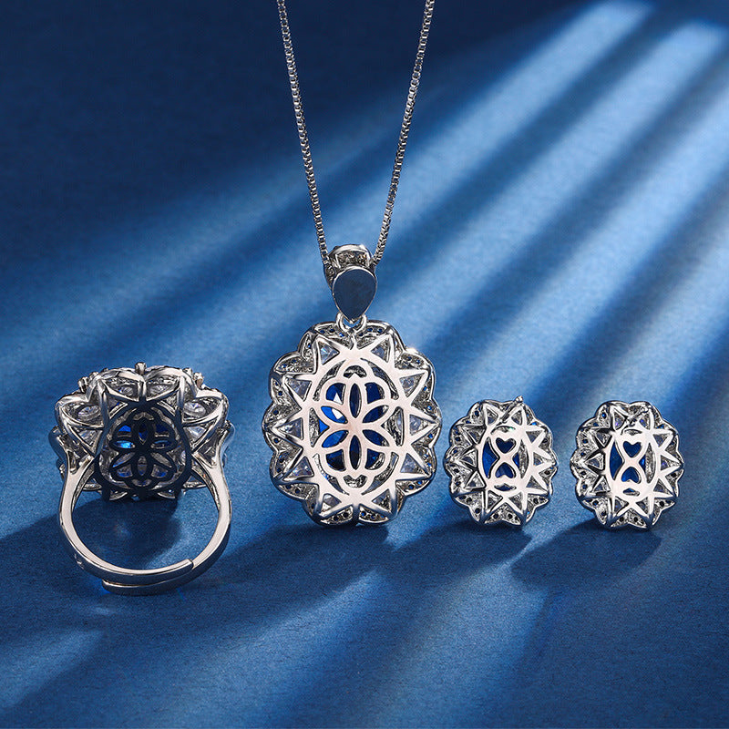 Luxury Blue Crystal Halo Jewelry Set