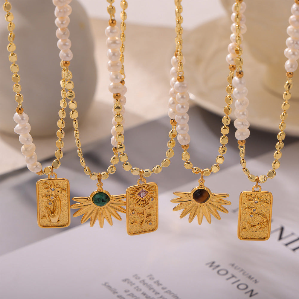 Gold Engraved Botanical Medallion Necklace