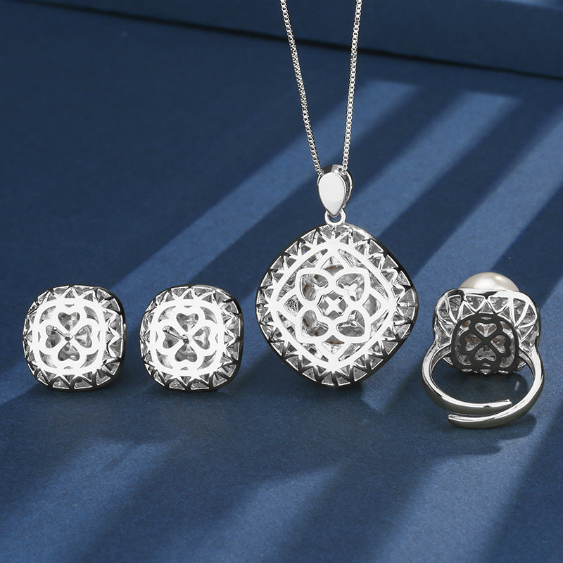 Timeless Pearl and Shimmering Baguette Crystal Jewelry Set